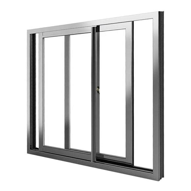 Three-track aluminium sliding window, three-quarter view
