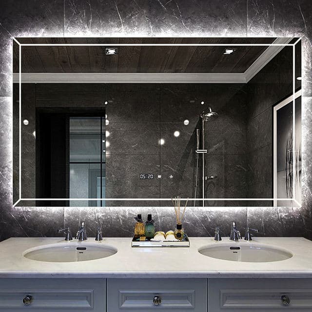 Anti-fog bathroom mirror with built-in demist pad and touch switch