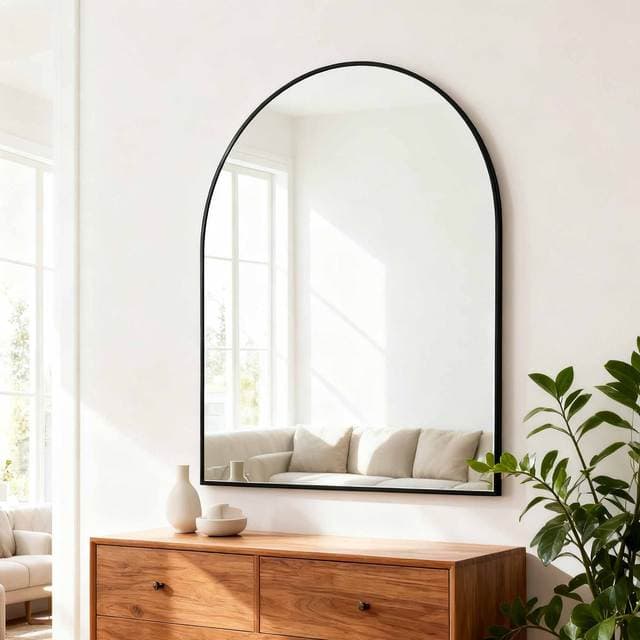 Arched bathroom mirror with aluminium frame and LED backlight option