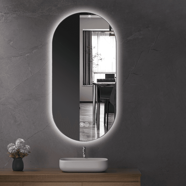 Arched bathroom mirror with aluminium frame and LED backlight option, view 2