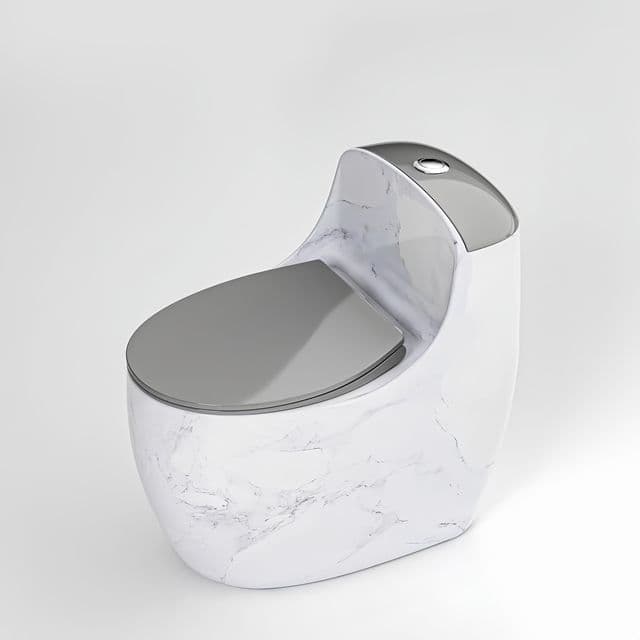 Marble-effect toilet with a seamless body and a grey seat