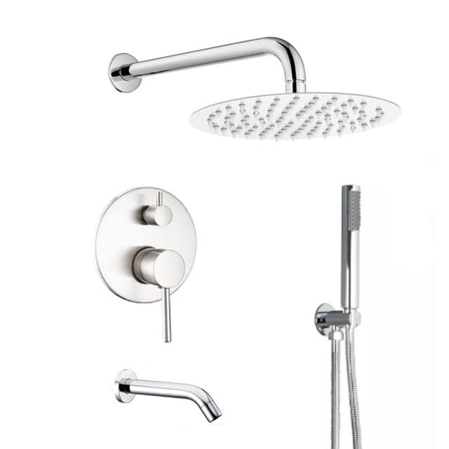 Concealed shower set with a wall-mounted face plate and rain head