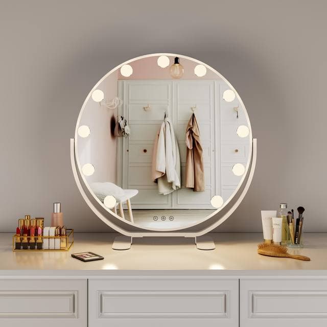 Hollywood vanity mirror with exposed G35 LED bulbs and three colour modes