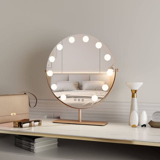 Hollywood vanity mirror with exposed G35 LED bulbs and three colour modes, view 2