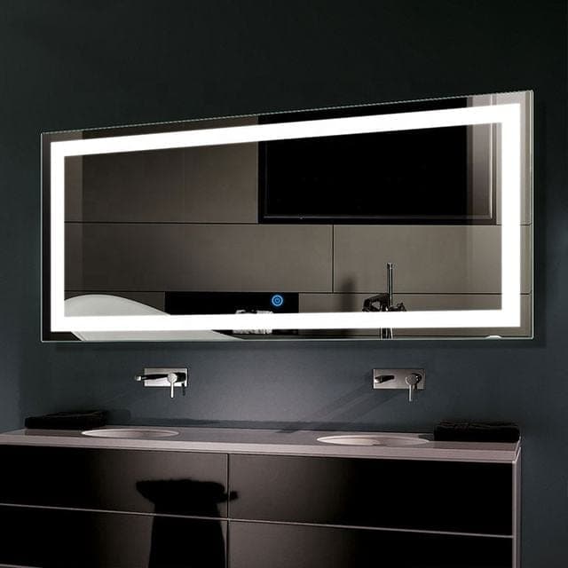 Suite bathroom with twin basins and backlit mirror