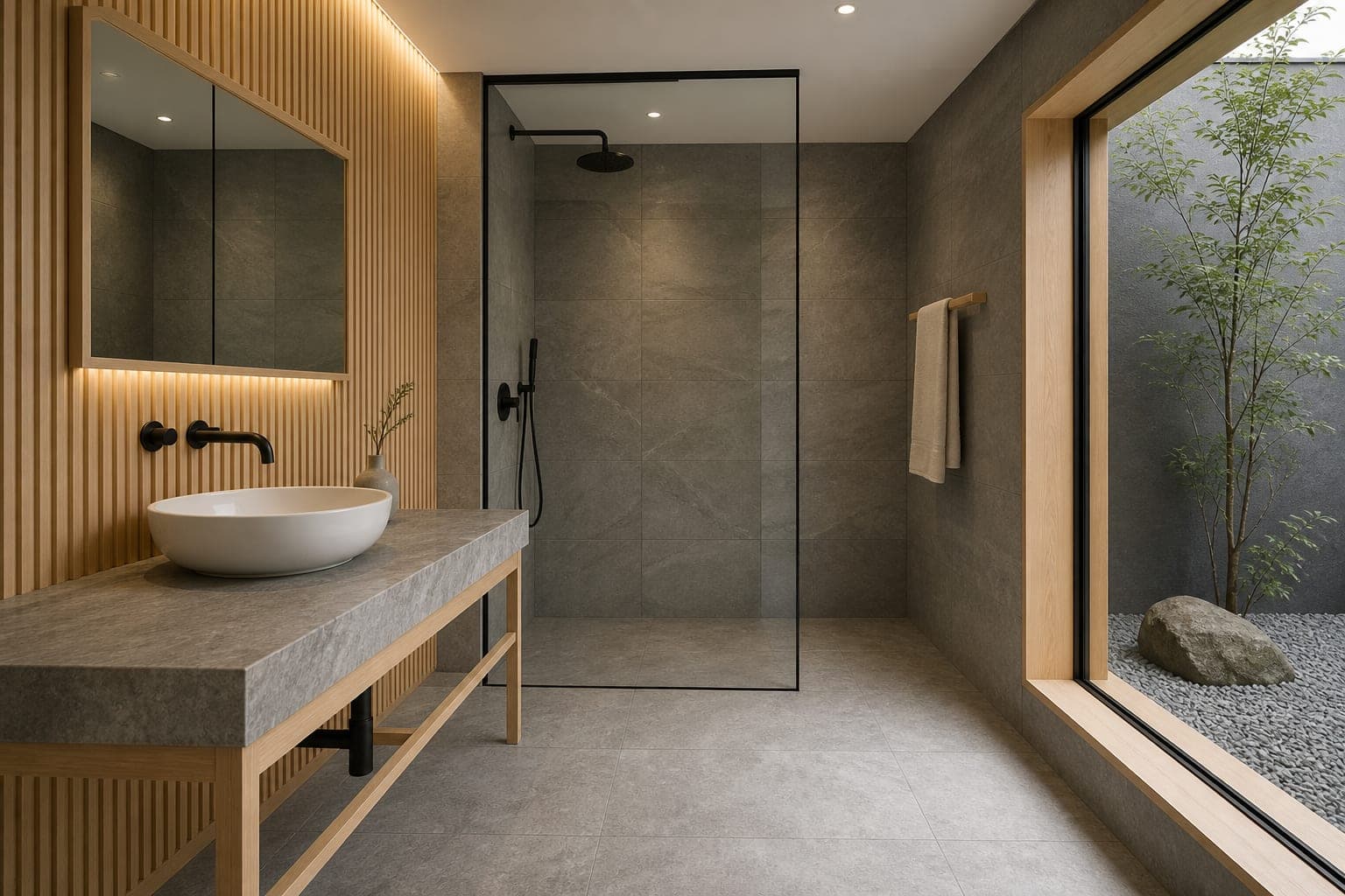 Primary bathroom in Japanese hinoki style