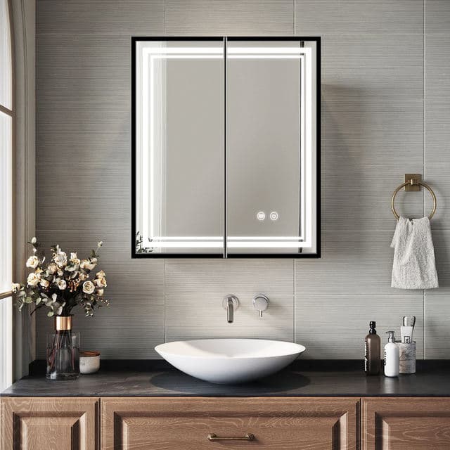LED mirror cabinet with soft closing doors and 3CCT dimmable lighting