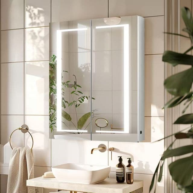 LED mirror cabinet with soft closing doors and 3CCT dimmable lighting, view 2