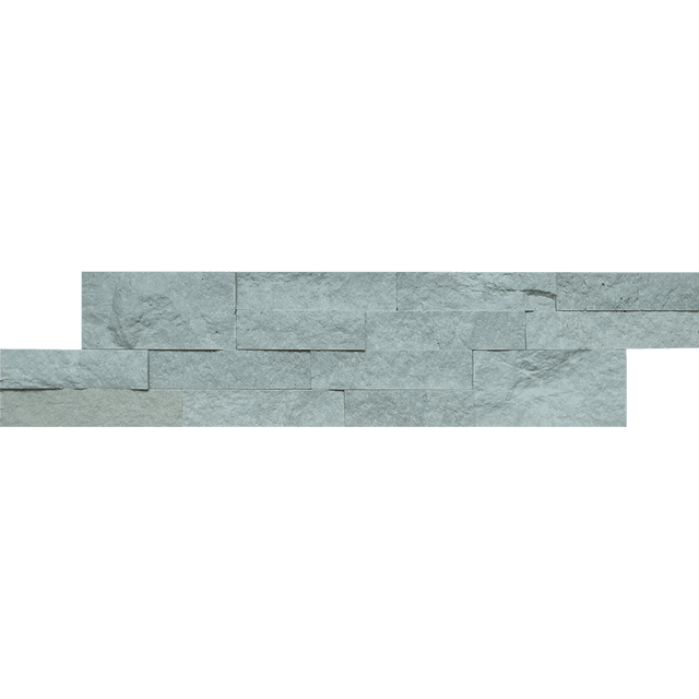 Split face stone cladding strips in grey