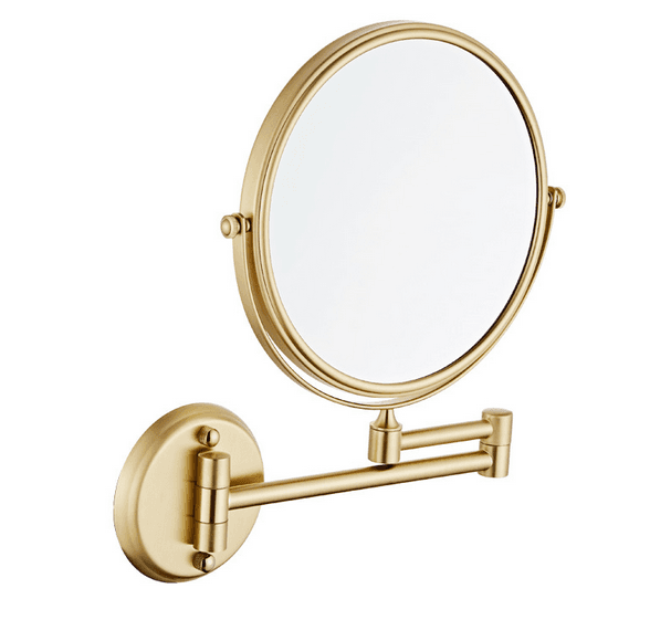 Magnifying folding make-up mirror with extendable arm and LED ring