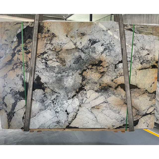 Marble slabs stacked in a warehouse