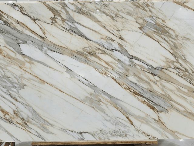 Dramatic marble slab with dark and gold veining