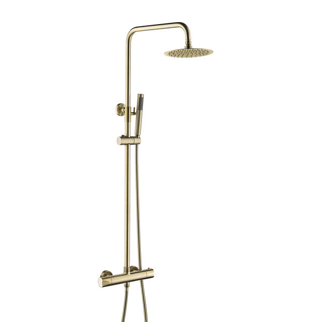 Gunmetal shower column with square rain head, hand shower and piano key controls