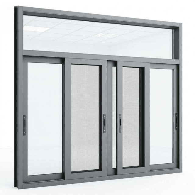 Sliding door with a mesh panel and a transom above