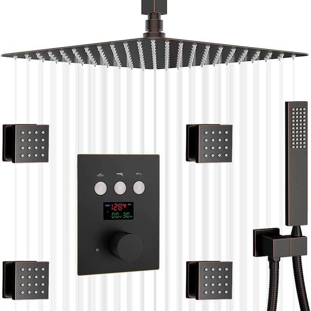 Smart shower system with digital temperature display and LED lighting