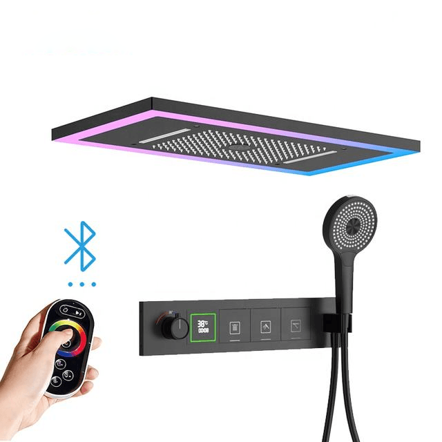 Smart shower system with LED rain head and app control
