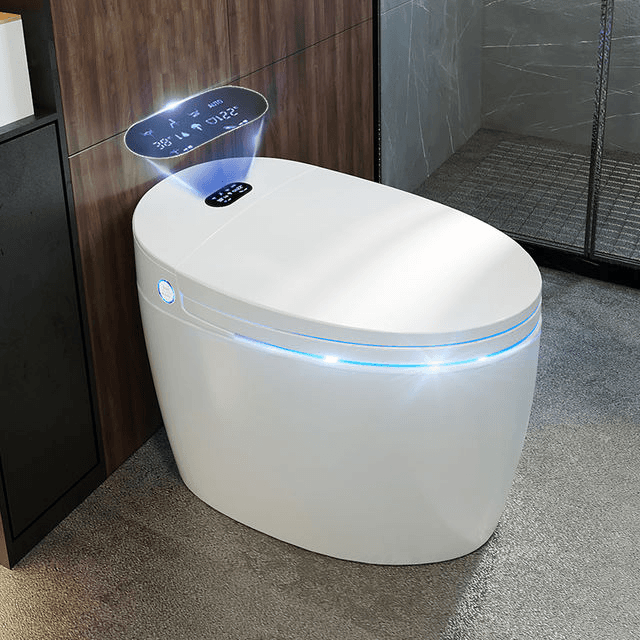 Floor-standing smart toilet with concealed cistern and an electronic control panel