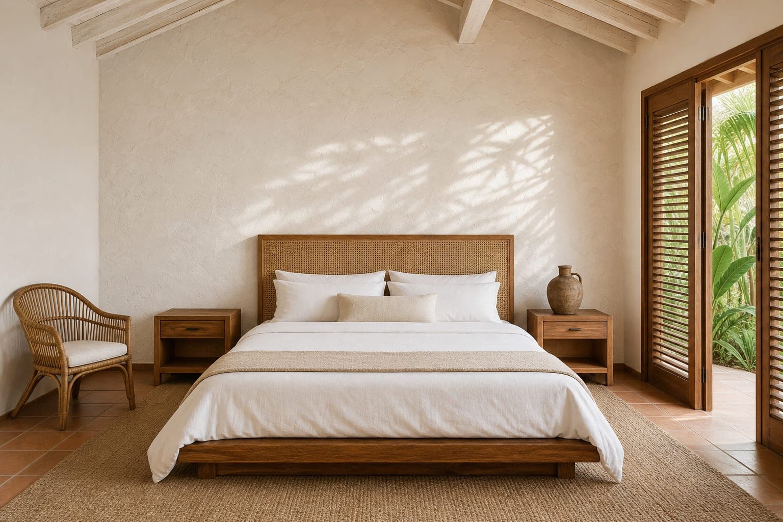 Primary bedroom with timber shutters