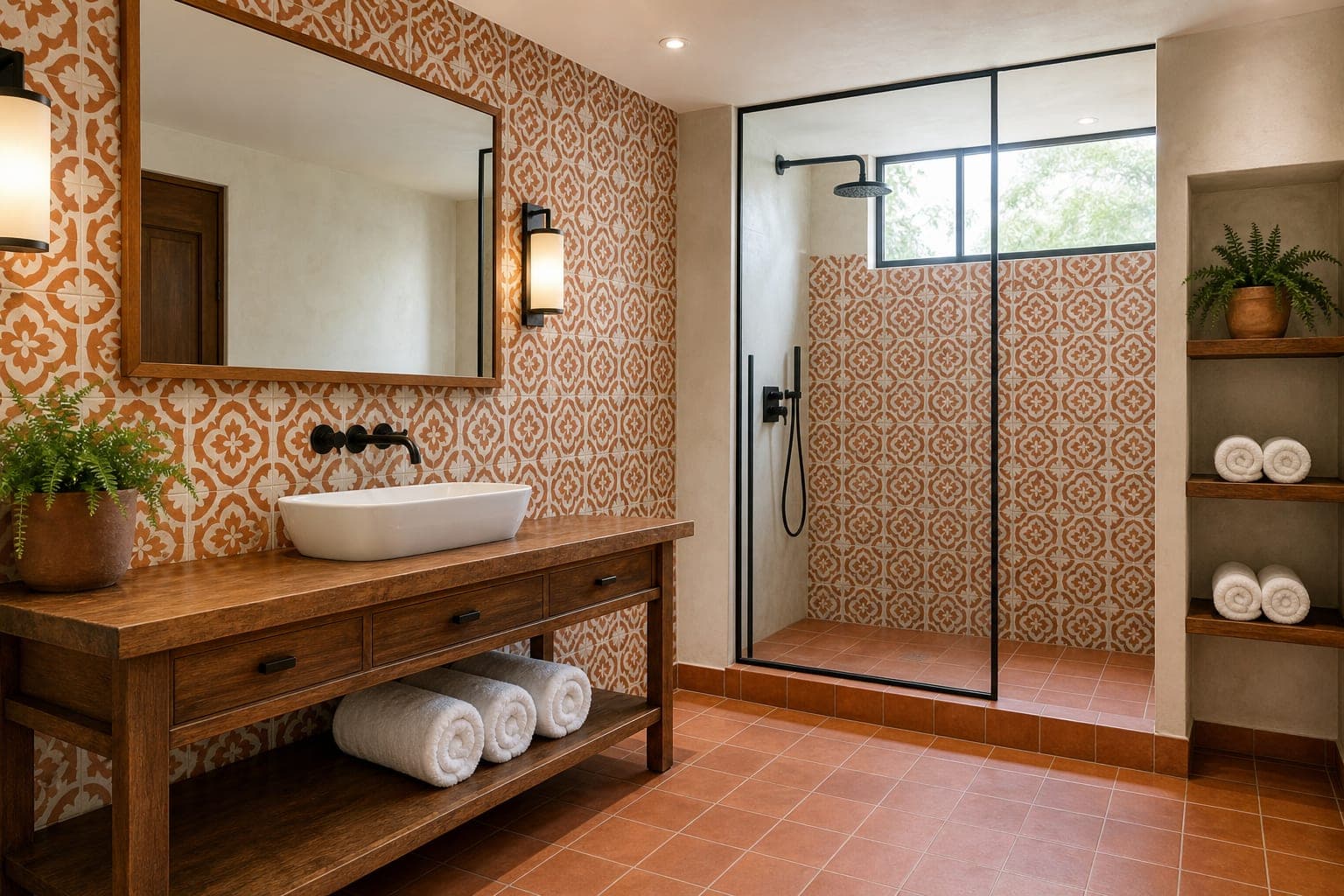 Primary bathroom with terracotta tile