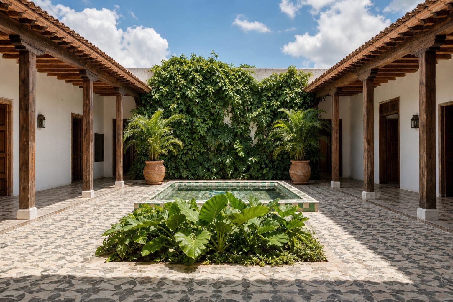 Pátio courtyard with a colonnade and shallow pool