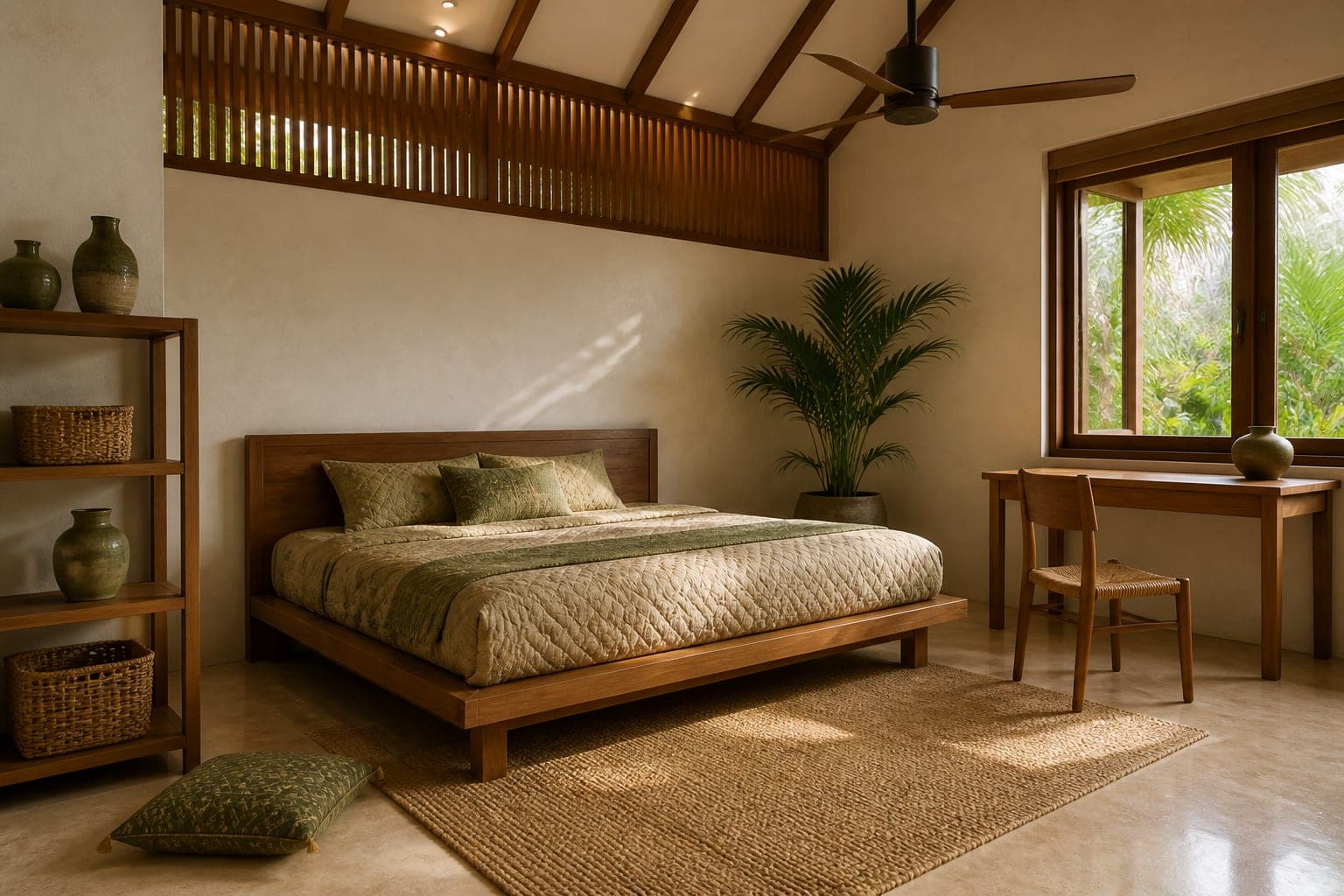 Children’s room with rattan storage and teak furniture