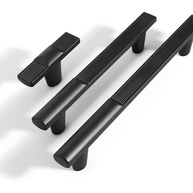 Matte black T-bar cabinet pulls