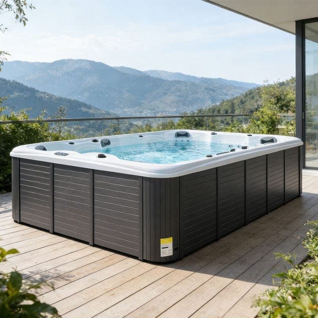 Outdoor spa bath on a villa terrace