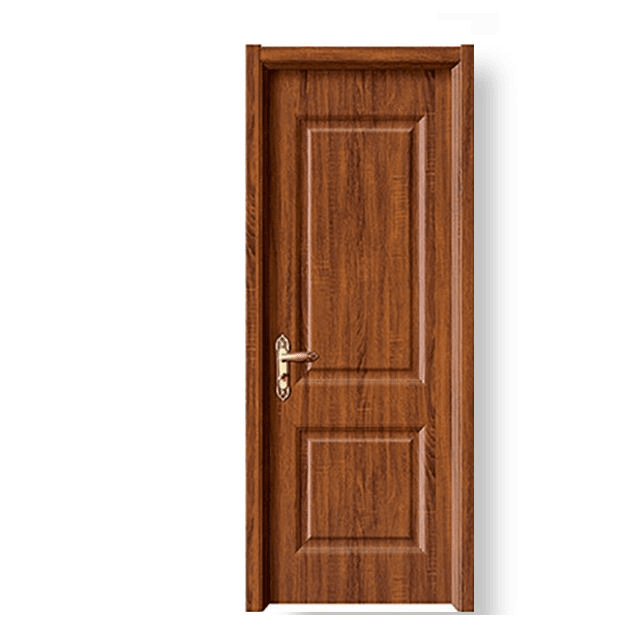 Walnut finish interior door with a brass handle