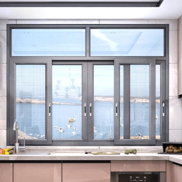Aluminium casement window opening onto a balcony