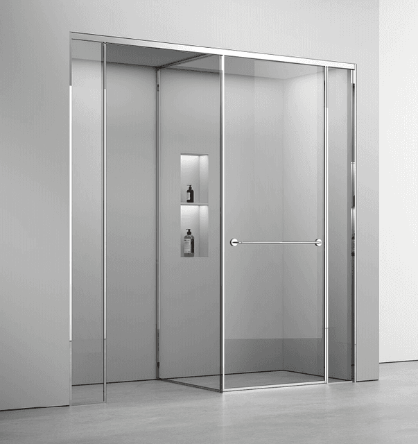 Diamond neo-angle corner shower enclosure with framed glass panels