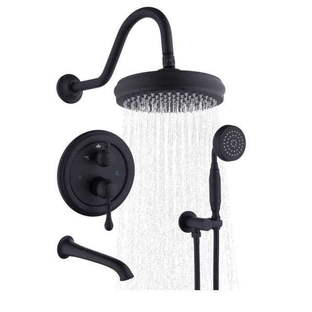 Matte black exposed shower set with rain head and hand shower