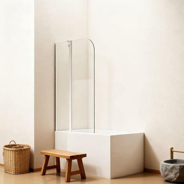 Hinged glass shower door with stainless steel hinges and magnetic seal