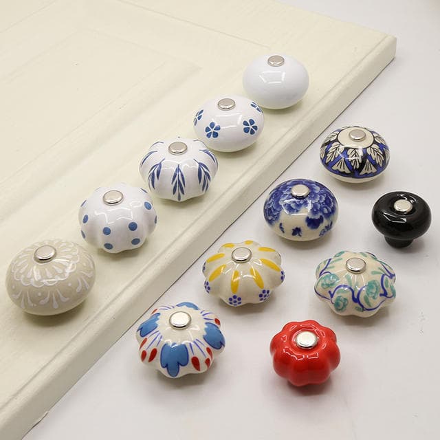 Hand painted ceramic cabinet knobs