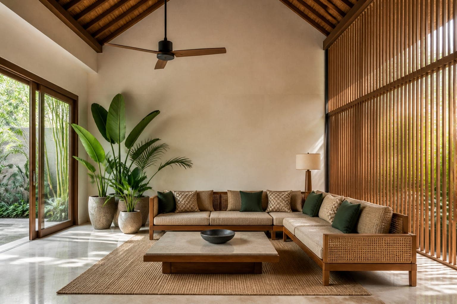 Living room in tropical contemporary style